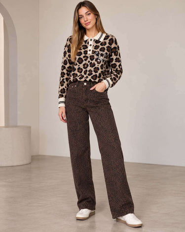 Jean wide leg imprimé léopard – Léopard