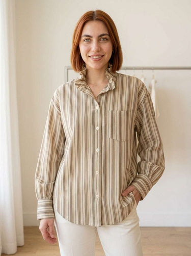Chemise rayée à la coupe ample – Beige
