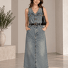 Combinaison-pantalon boutonnée avec ceinture – Bleu jean